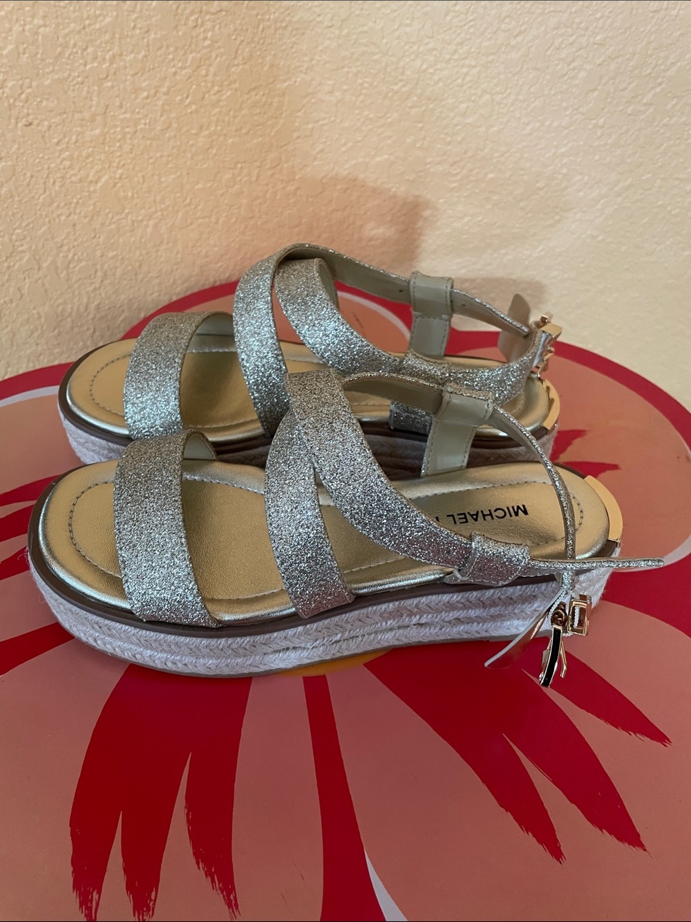 Michael Kors Kids Silver Glitter Espadrille Platform Sandals
